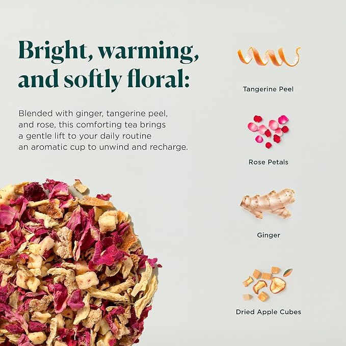 Tea Facto Goddess Glow* Ginger Tea Bags with Dried Ginger Roots, Tangerine Peels, Rose Petals, Dried Apples - Natural Fiber, Zero Added Sugar, Zero Caffeine - 10 Count