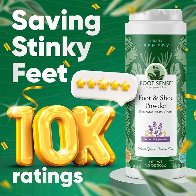 FOOT SENSE All Natural Foot & Shoe Powder, Foot Deodorant, Talc-Free, Odor Eliminator, Disinfects & Deodorizes, Long-Lasting up to 6 Months Safe for Men, Women, Kids, Athletes, 50g