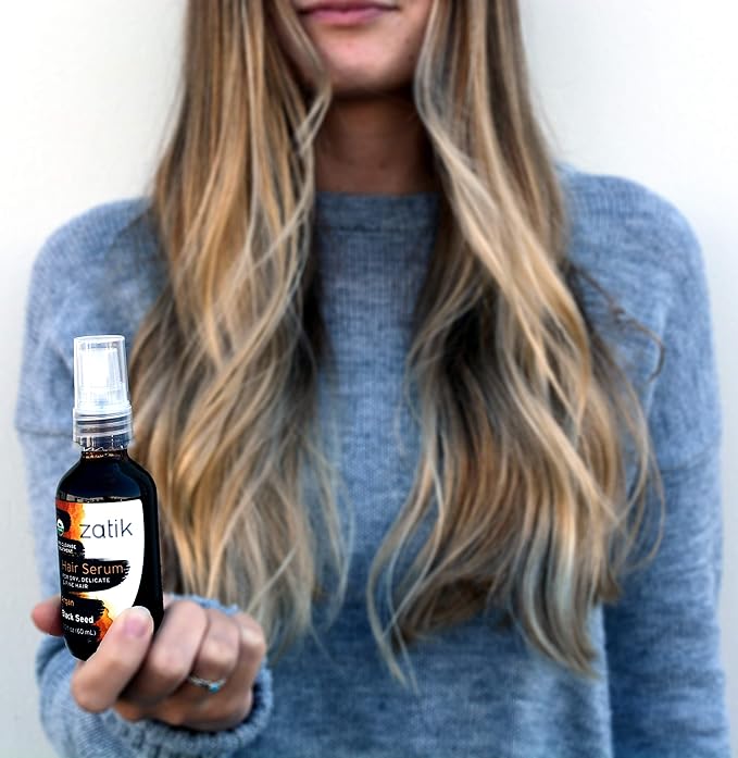 Zatik Naturals - Hair Serum with Argan & Black Seed Organic Oil Blend, For Curl enhancing, and fine hair, Vegan, Non-GMO, Free of Gluten, Soy, Alcohol - pH Balanced, Biodegradable, 2.0 fl oz, 60ml