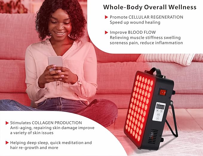 Red Light Therapy for Body 660/880 Panel, Near Infrared Light Therapy Panel, 60 Dual Chip LED Device with 300W of Power, Ideal for Face, Body, Improve Sleep, Skin Health, Includes Hanging Kit & Handle