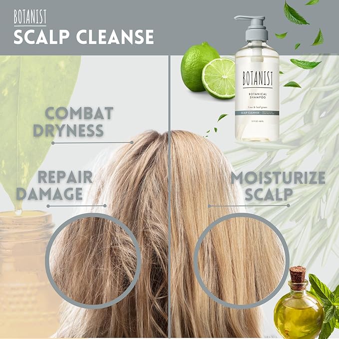 Dry Scalp Shampoo & Itchy Scalp Shampoo for Women & Men with Protein, Collagen, Vitamin E & Ceramide from Japan, Paraben & Sulfate Free SHAMPOO, LIME& GREEN LEAF, SCALP CLEANSE 15.5 Fl Oz