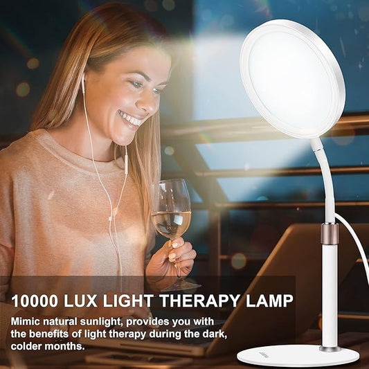 Light Therapy Lamp, UV-Free 10000 Lux Therapy Light with 3 Color Temperature Modes & Adjustable Brightness & Timer, Happy Therapy Lamp for Lift Mood