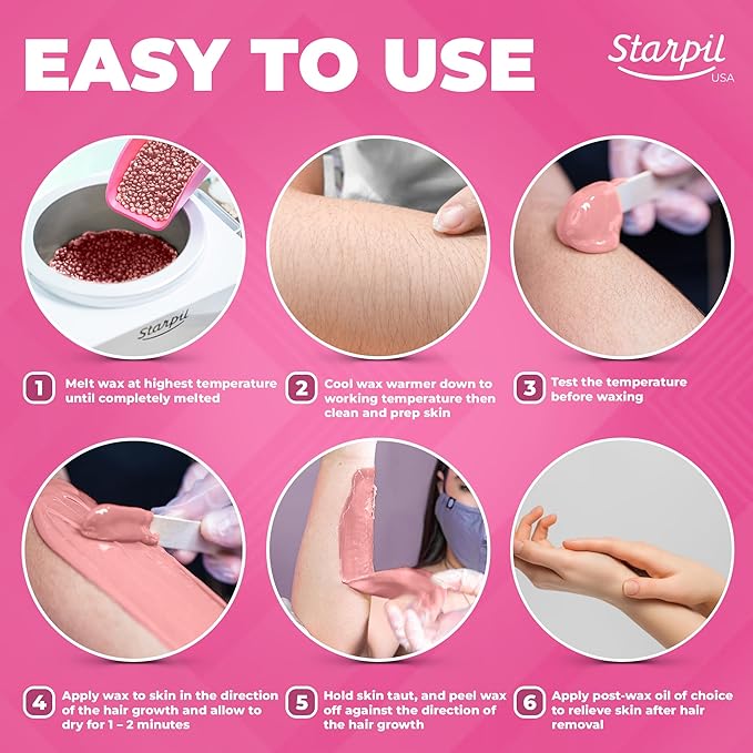 Starpil 500g / 1.1 lb Pink Hard Wax Beads for Painless Hair Removal - Stripless Polymer Blend Low Temperature Wax for Face, Bikini, Brazilian, Legs, Underarms, Back and Chest