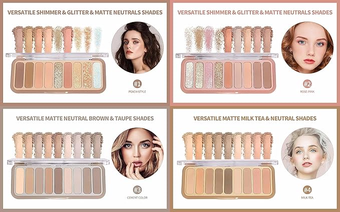 Mini Eyeshadow Palette，9 Colors Neutral Nude Matte Shimmer Glitter Eye Shadow Pallet High Pigmented Ultra-Blendable Naturing-Looking Waterproof Long Lasting Makeup Palette