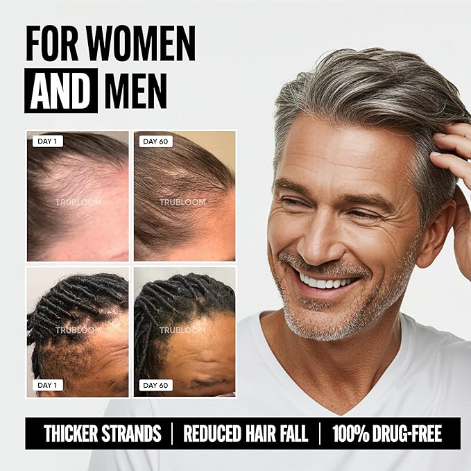 Tru Bloom Hair Growth Vitamins - 2 Month Supply. Clinically Proven to Grow Fuller, Thicker Hair. Drug-Free with Biotin, Collagen, Keratin, MSM, Zinc, D3 + Hair Superfoods