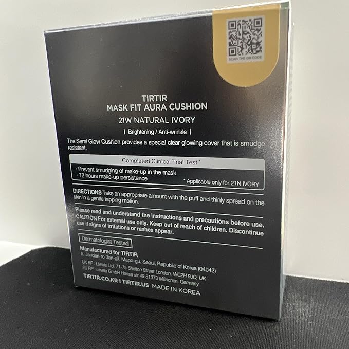 TIRTIR Mask Fit Aura Silver Cushion Foundation | Semi-glow Finish, Natural Coverage, Moisturizing, Lightweight, Korean cushion foundation (#21W Natural Ivory, Full Size, 0.63 Fl Oz)