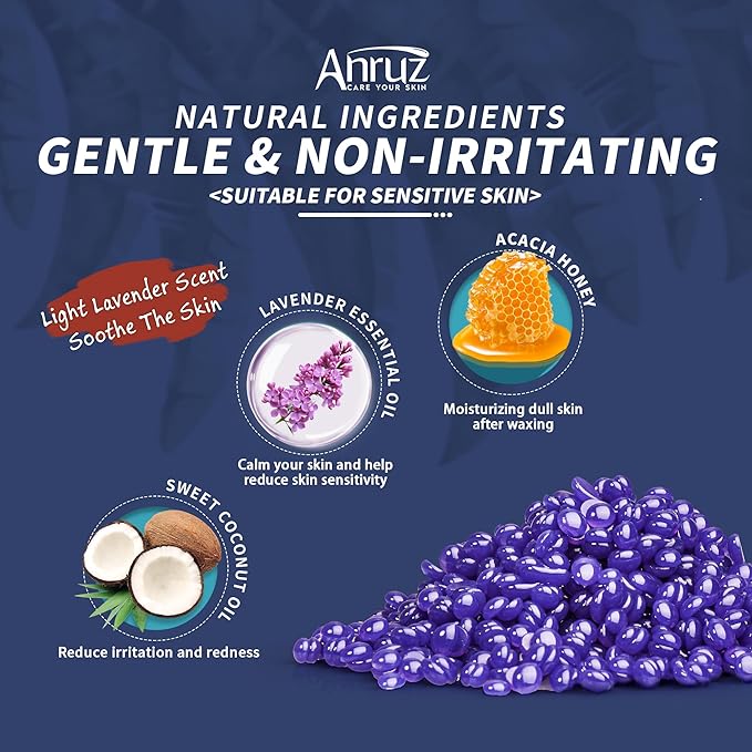 Hard Lavender Wax Beads (1lb) - Professional Hair Removal for Brazilian Bikini, Legs, Underarms, Chest - Home Waxing for Any Warmer