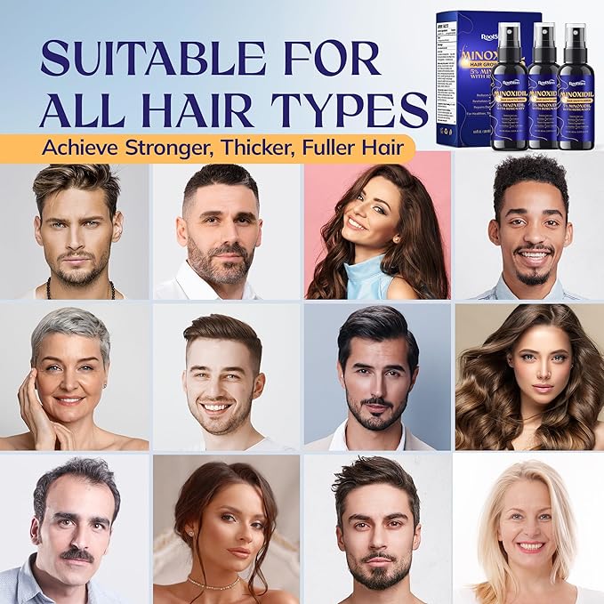 5% Minoxidil Hair Growth for Men and Women: 3-Pack RootStim Extra Strength Minoxidil with Rosemary for Thinning Hair Regrowth and Fuller Hair 180 ML