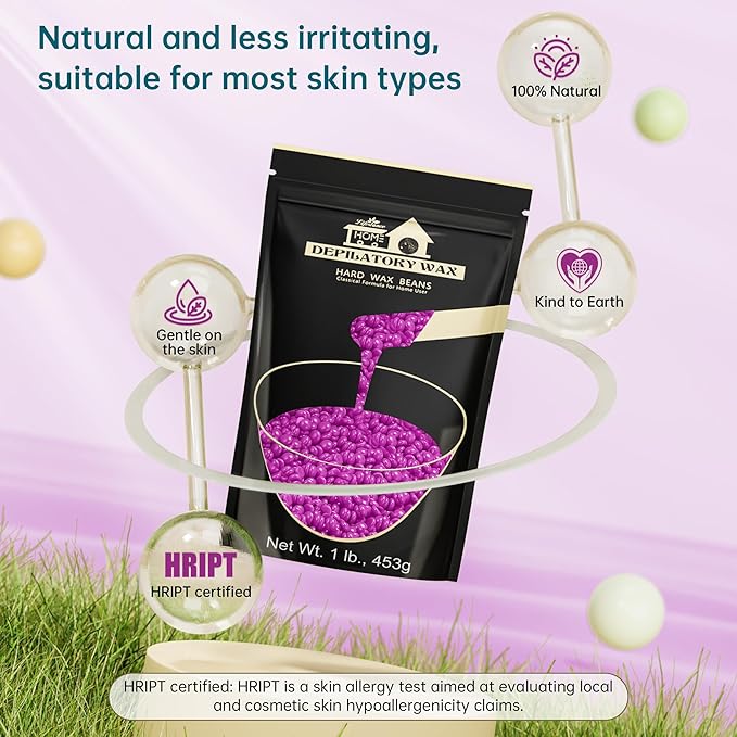 Lifestance Violet Waxing Beads, 1LB Coarse Hair Removal Wax Beans for Face, Eyebrow, Brazilian Bikini, Sensitive Skin at Home for Women and Men