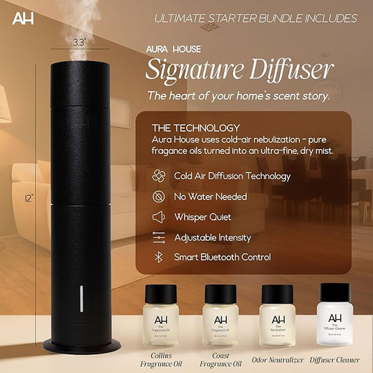 Aura House Ultimate Diffuser Kit – Smart Bluetooth Cold-Air Diffuser with Fragrance Oils, Cleaner & Neutralizer – Complete, Effortless Home Scent System