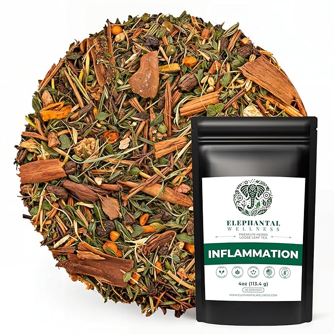 Elephantal Wellness Premium Inflammation Herbal Tea | Comfort & Mobility Blend with Turmeric, Boswellia, White Willow Bark & Ginger | Handmade, Non-GMO, Caffeine-Free Loose Leaf, 4oz, 40 Servings