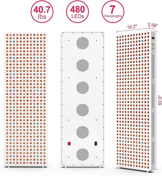 Red Light Therapy Full Body Panel, 480/630/660/810/830/850/1060nm Blue Red Near Infrared Light Device with 480 Dual Chip Clinical Grade LEDs, Remote Control, Timer for Face, Body, BO-2400