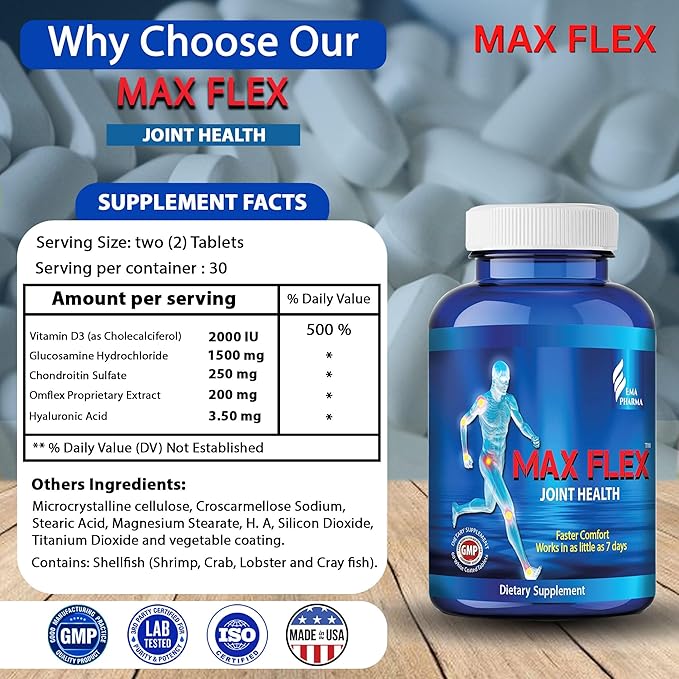 MAX FLEX UC II, Collagen Supplement for Joint Health – Advanced Joint Support Supplement with Glucosamine, Chondroitin, Joint Inflammatory Relief as Turmeric – Gluten Free – 60 Tablets, 2 Tablets/Day