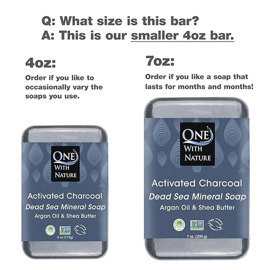 One With Nature Activated Charcoal Soap 4oz 3-Pack – Detoxifying and Exfoliating Charcoal Soap Bar with Dead Sea Salt for Face & Body, for Men & Women