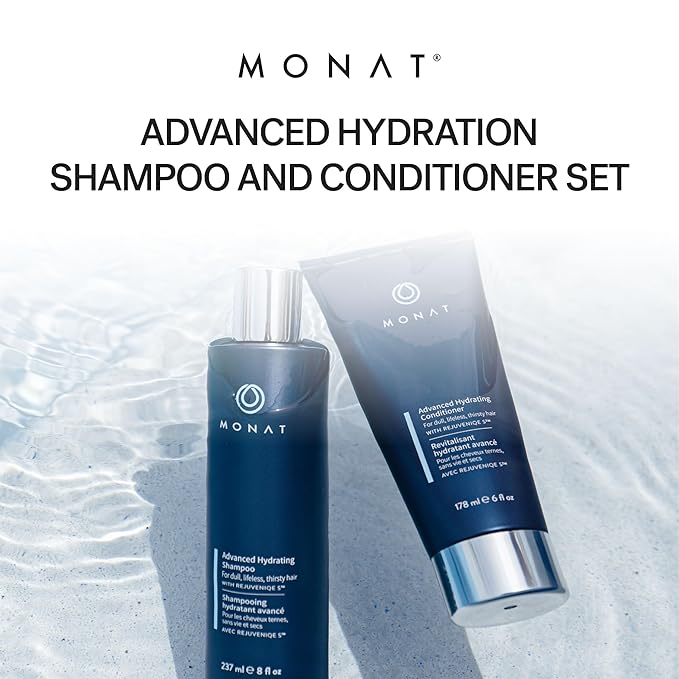 MONAT Advanced Hydration Shampoo and Conditioner Set Infused with REJUVENIQE For Dry Fine to Medium Hair - Moisturizes & Strengths - Sulfate-Free, Paraben-Free, Frizz-Reducing - 8 fl. oz. & 6 fl. oz.
