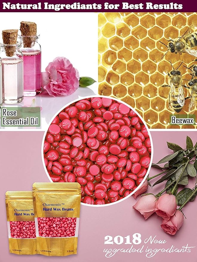 Charmonic Depilatory Wax, 17.5 Oz Hard Body Wax Beans for Women Men, Hair Removal European Beads 500g/1.1 lb (rose)