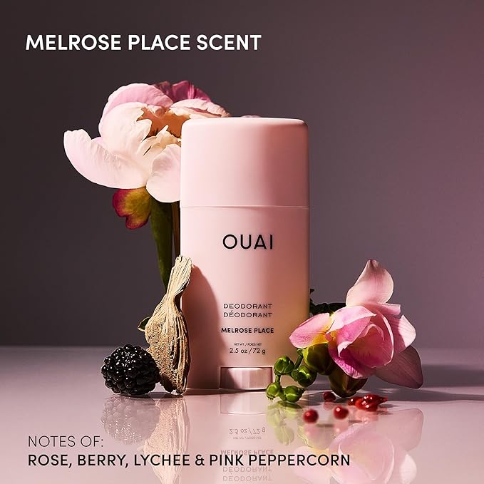 OUAI Aluminum Free Deodorant - Women's Deodorant with 24-Hour Odor Control & Invisible Application - Enriched with Notes of Rose, Berry, Lychee & Pink Peppercorn - Melrose Place (2.5 oz)