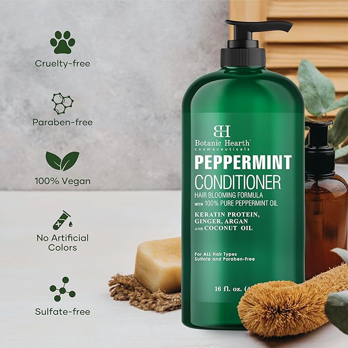 Botanic Hearth Peppermint Hair Conditioner | Hair Conditioner For Dry Damaged And Color Treated Hair | Volumizing Conditioner For Fine & Thin Hair | Paraben & Sulfate Free | Men & Women | 16 Fl Oz