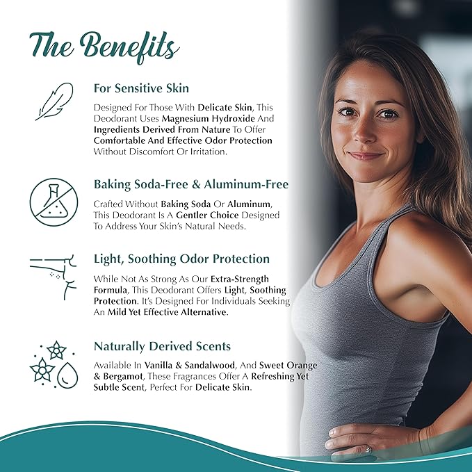 Sensitive Skin Natural Deodorant | Aluminum & Baking Soda Free | Men and Women | Fresh & Clean | All Day Dryness | Reduces Sweat and Odor (Sweet Orange & Bergamot) - 3 oz