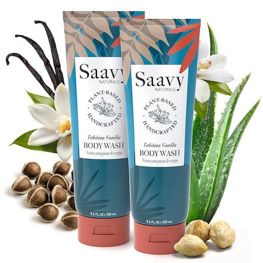 Saavy Naturals Body Wash Tahitian Vanilla Plant-Based Ingredients| Made In USA | Sensitive Skin Body Wash, l Organic & Vegan Formula With Coconut Oil, Shea Butter, And Aloe Vera - 8.5 Fl Oz, 2 Pack
