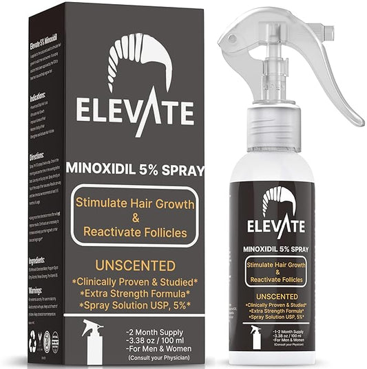 Elevate Hair Regrowth Treatment 5% Minoxidil Spray - Extra Strength Formula Professional Treatment for Hair Loss and Thinning for Regrowth - Stimulate Follicles for Men and Women 1 Month Supply