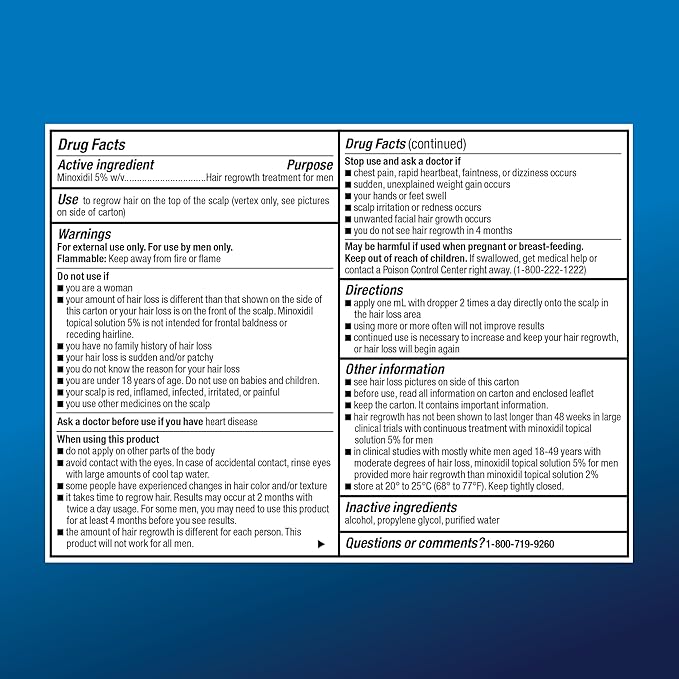 Amazon Basic Care Minoxidil Topical Solution USP, 5 Percent, Hair Regrowth Treatment for Men, Extra Strength, 12 Fluid Ounces