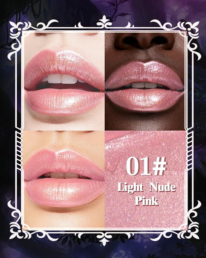 Glitter Metallic Shimmer Lipstick, Light Nude Pink Lipstick Long Lasting, Diamond High Pigmented Shiny Metallic Lip Stick, Non-sticky Sparkly Lipsticks for Women Christmas Makeup-01 Light Nude Pink