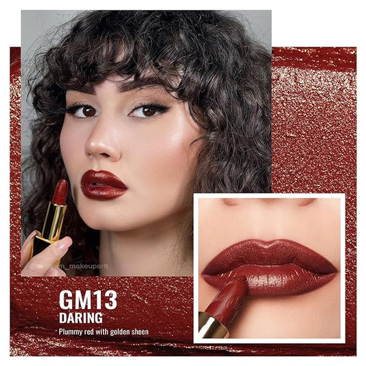 Oulac Matte Plummy Red Lipstick with Glow Metallic Finish - Vegan Lipstick for Women, Creamy Texture, Hydrating Clean Beauty Formula, High-End Magnetic Hook Design, GM13 Daring