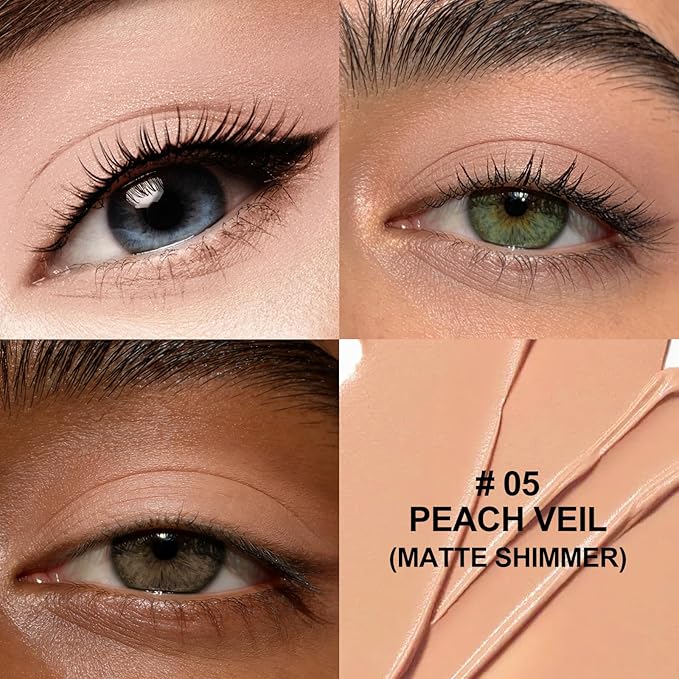 Dual-Ended Cream Eyeshadow Stick, Matte Shimmer Waterproof Long-Lasting Crease-Proof Neutral Eye shadow Pencil for Women, Smooth Blendable Eye Shadow Crayon with Built-in Smudger, 05 Peach Veil