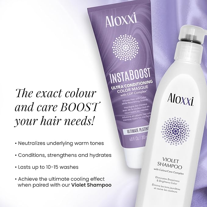 ALOXXI InstaBoost Conditioning Color Masque in Ultimate Platinum Neutralizes Brassiness in Blonde and Silver Hair, 6.8 Fl Oz