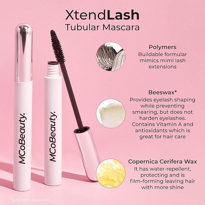 MCoBeauty - Xtendlash Tubing Mascara - Black - Award Winning Lengthening & Lifting Water-Resistant Smudge-Proof Mascara for Defined Lashes - Richly Pigmented - Smudge Proof, Buildable Formula