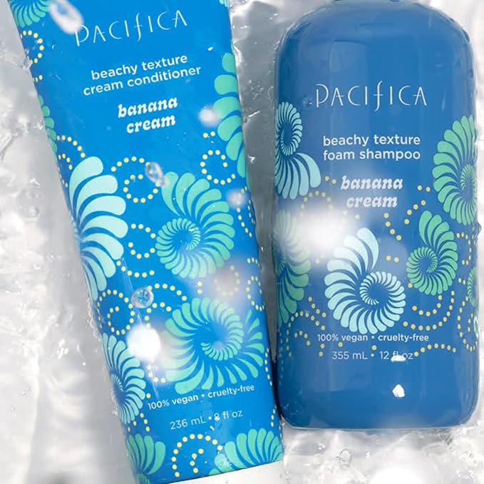 Pacifica Banana Cream Beachy Texture Foam Shampoo – Texturizing Foaming Shampoo for Beachy Waves, Adds Volume & Tousled Look, Sulfate-Free Deep Clean Beauty Vegan & Cruelty-Free Dermatologist Tested