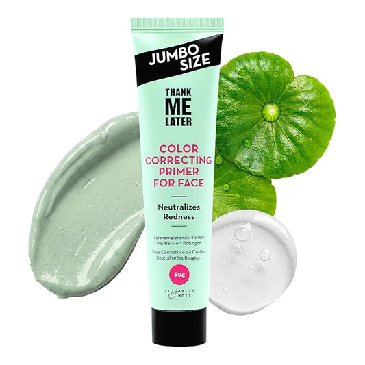 Elizabeth Mott Thank Me Later Color Correcting Face Primer Jumbo 60g (2X Size) – Niacinamide & Cica Soothes Redness – Evens Skin Tone, Grips Makeup for All-Day Wear – Cruelty-Free