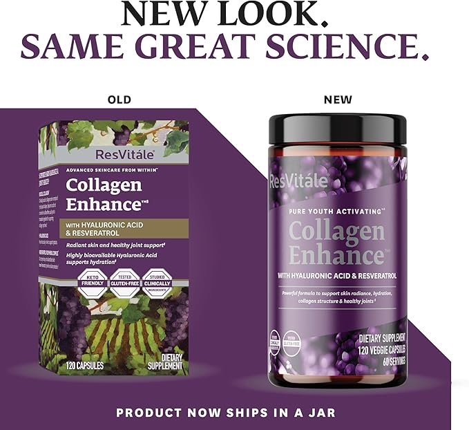 ResVitale Collagen Enhance - Beauty Supplement with Hyaluronic Acid & Resveratrol - 120 Capsules