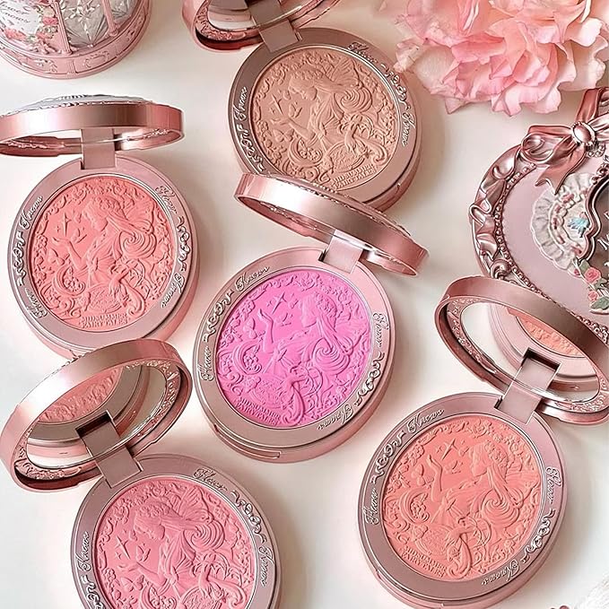 Flower Knows Midsummer Fairytales Velvet Embossed Blush,Taupe Matte Finish,Buildable & Blendable Powder Blush for cheeks,Natural Flush for All Skin Tones(05 Valley Lily,5g)