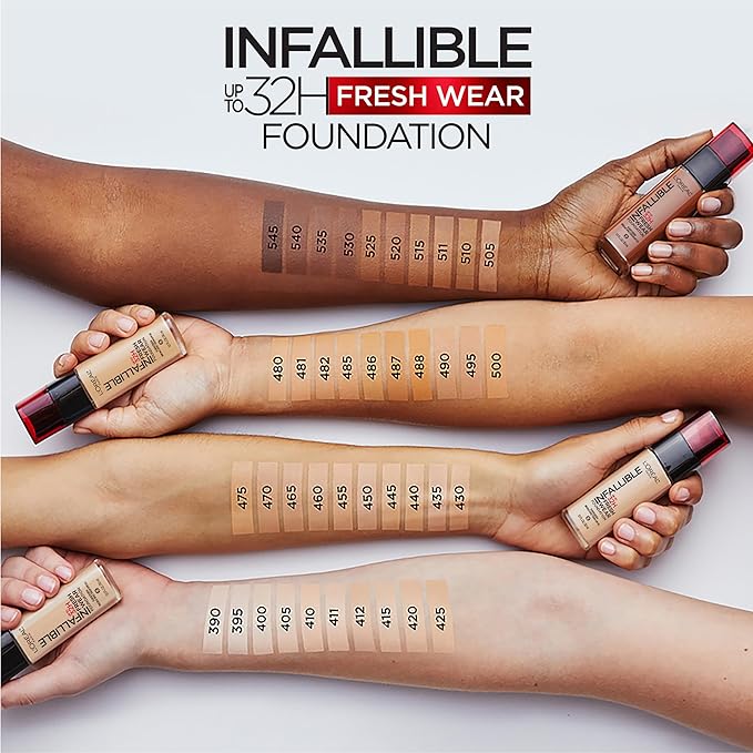 L'Oreal Paris Makeup Infallible Up to 32 Hour Fresh Wear Lightweight Foundation, 435 Rose Vanilla, 1 Fl Oz, Packaging May Vary