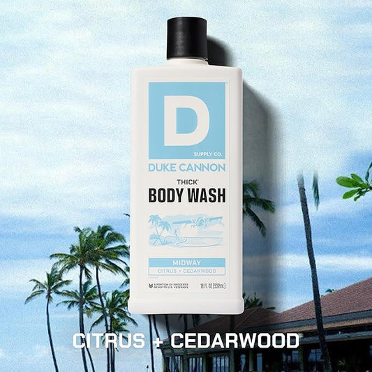 Duke Cannon Supply Co. Thick High Viscosity Body Wash – 3X Thicker, Cleansing Shower and Bath Gel, Mineral-Enriched for Men – Shower Gel – Men’s Body Scrub – Midway (18 oz)