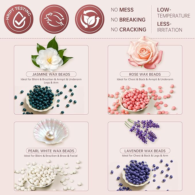 Lifestance Waxing Kit for Women & Men - Pink L3 Digital Warmer, Silicone Wax Pot Liner, Hair Removal Kit with 14.1oz Hard Wax Beads & Oil Spray, Professional for Home Brazilian Bikini Face Leg Body