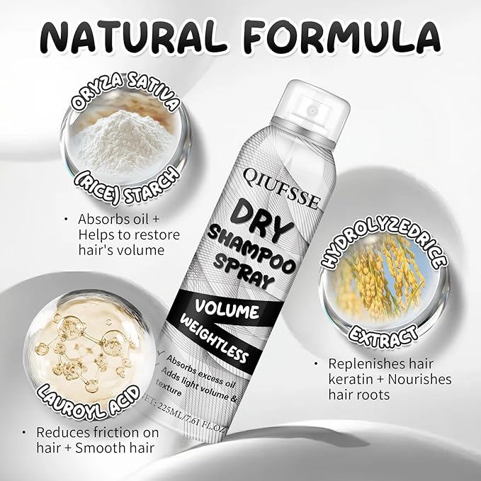 Dry Shampoo Spray,Volumizing Dry Shampoo for Women & Men,Absorbs Excess Oil,Instant Refresh Hair,Contains Rice Starch,Replenishes Hair Keratin,Nourishes Hair Roots,7.61 oz