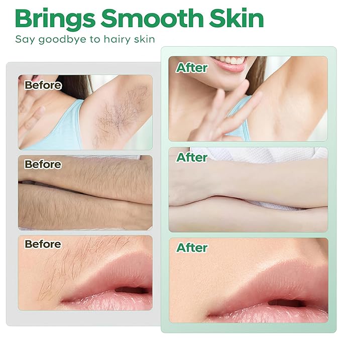 Wax Strips - Body Waxing Strips, Wax Kit for Women & Men - Brazilian Wax Kit, Back Waxing Kit, All Skin Types, Face, Arms, Legs, Armpits, Bikini, 98% Natural, Hypoallergenic Odourless, Green