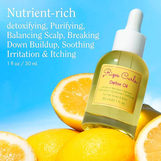 Rizos Curls Detox Oil, Detox & Balance Scalp to Reduce Buildup & Soothe Irritation, Support Hair Growth & Health with Tea Tree & Lemon Oil, For All Hair Types 1a - 4c, 1 oz