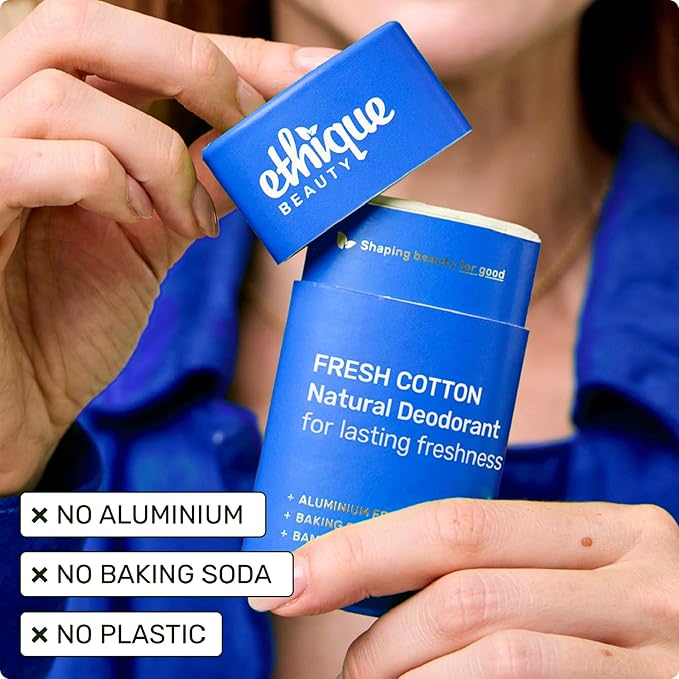 Ethique Beauty Fresh Cotton Deodorant Stick for Men & Women - Aluminum-Free, Plastic-Free, Vegan, Cruelty-Free, Eco-Friendly, 2.5 oz