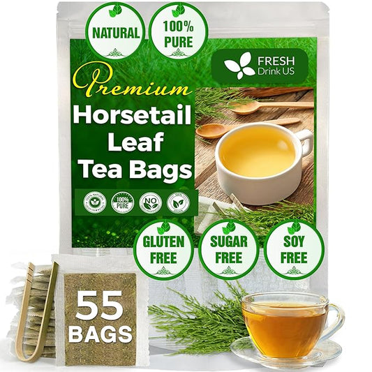 FreshDrinkUS, Premium 55 Horsetail Leaf Tea Bags, 100% Natural & Pure from Horsetail Loose Leaves Herbal Tea. Made with Natural Material Tea Bags. No Sugar, No Caffeine, No Gluten, Vegan.