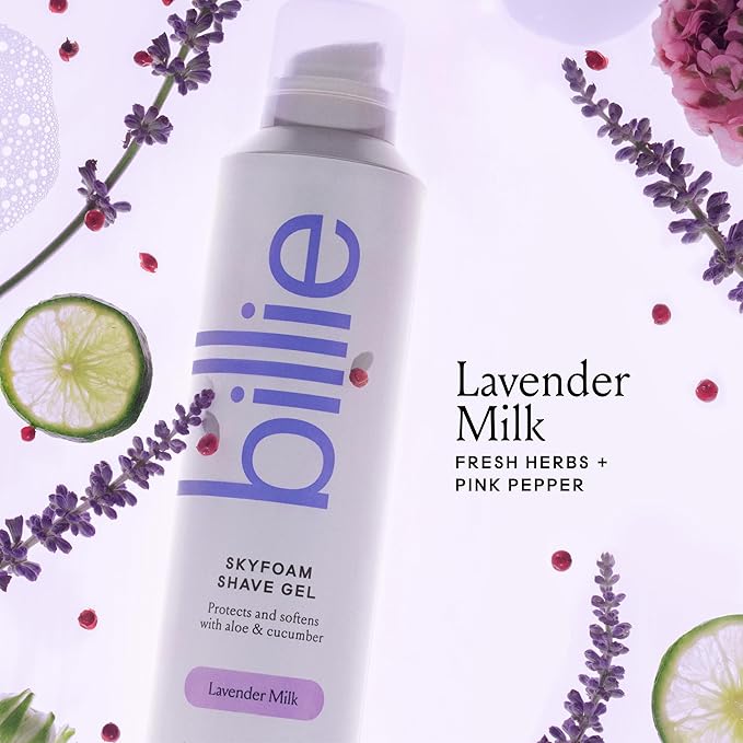 Billie SkyFoam Shave Gel - Lavender Milk Scent - Water-activated Foam - Made With Aloe & Cucumber - For A Close, Smooth Shave - 6.7 fl oz