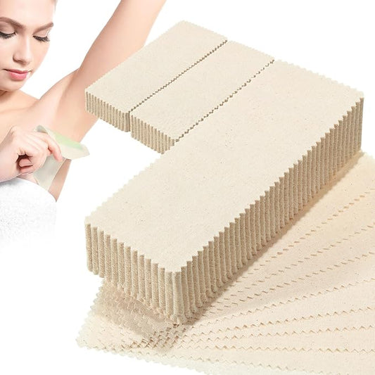 Loopeer 300 Pcs Natural Muslin Epilating Face Wax Strips Hair Removal Eyebrow Precut Body Facial Cotton Wax Cloth Strip for Women Men(4 x 1.5 Inch, 8 x 2.8 Inch)