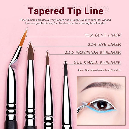 Jessup Eyeliner Brush Set, Professional Eye Liner Makeup Brushes 11pcs, Angled Flat Definer Ultra Fine Bent Pencil Point Eyeliner Brushes for Precision Liner, T324