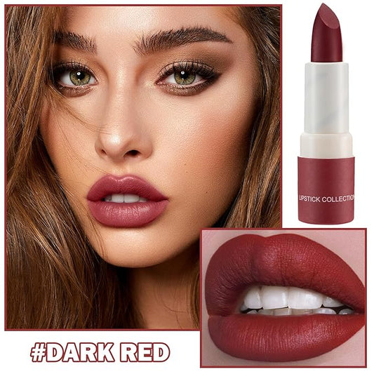 Matte Nude Lipstick Silky Velvet Lip Gloss Nude Lip Stain Paper Tube Lipsticks Non-Stick Cup, Waterproof Long Lasting Matte Lipstick for Women Daily Lip Makeup-08 Dark Red