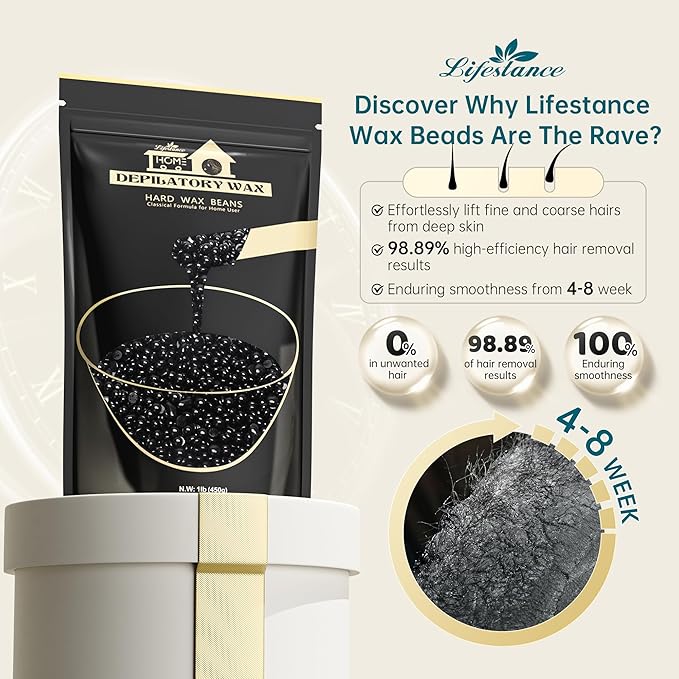 Lifestance Hard Waxing Beads for Large Areas - 1lb Blackberry Coarse Hair Removal for Underarm, Leg, Body, Brazilian Bikini at Home for Women and Men