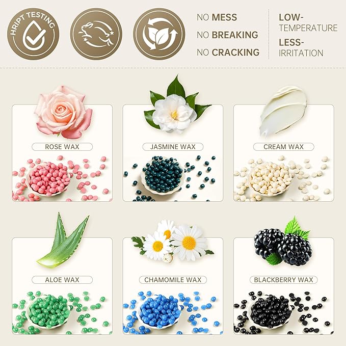 Lifestance Wax Beads Set, 6 Kinds of Waxing Beads, Hard Wax Beans with 44 Items, Perfect for Any Waxing Warmers, Wax Beads for Hair Removal for Full Body Bikini Armpit Underarm Eyebrow Face Leg