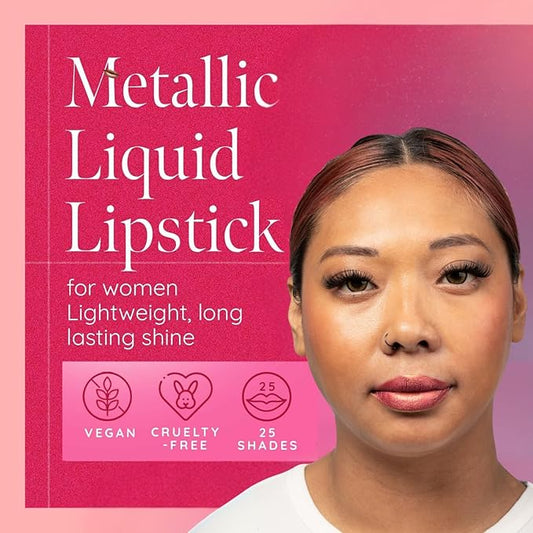 Aromi Metallic Liquid Lipstick | Rosy Peach Lip Color with Shimmery Finish, Long-lasting, Waterproof (Pumpkin Spice)